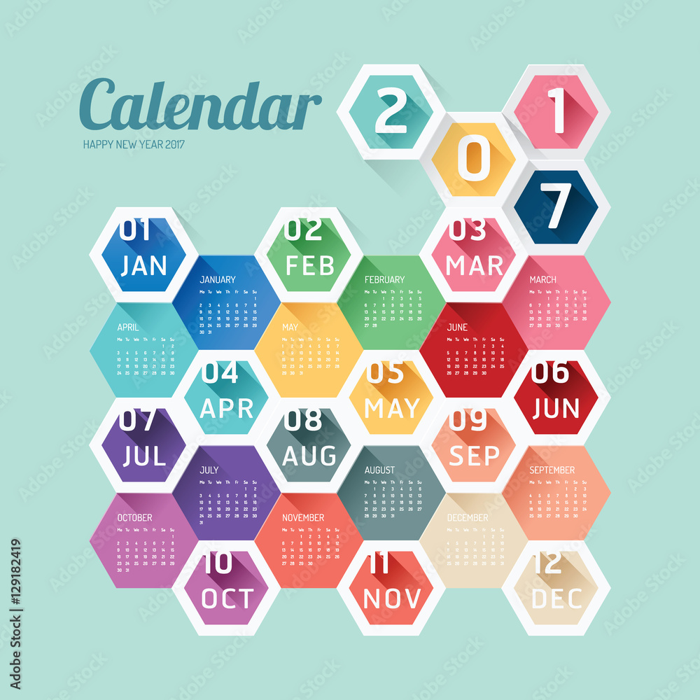 2017 Calendar Calendar Vector Hexagon geometric Modern Design. 2017 Calendar Calendar Vector Hexagon geometric Modern Design.