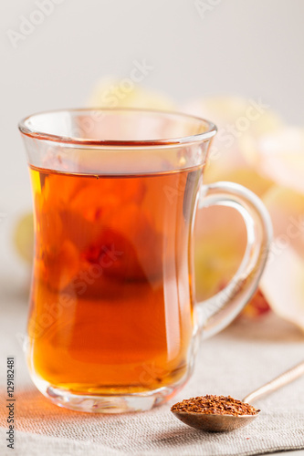 Glass cup of rooibos tea