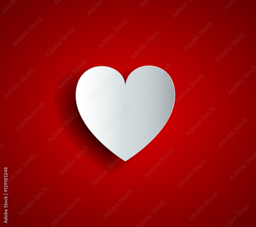 White origami heart on red background, vector illustration