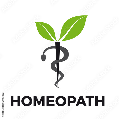 Vector caduceus homeopathy, alternative medicine. Snake, mortar