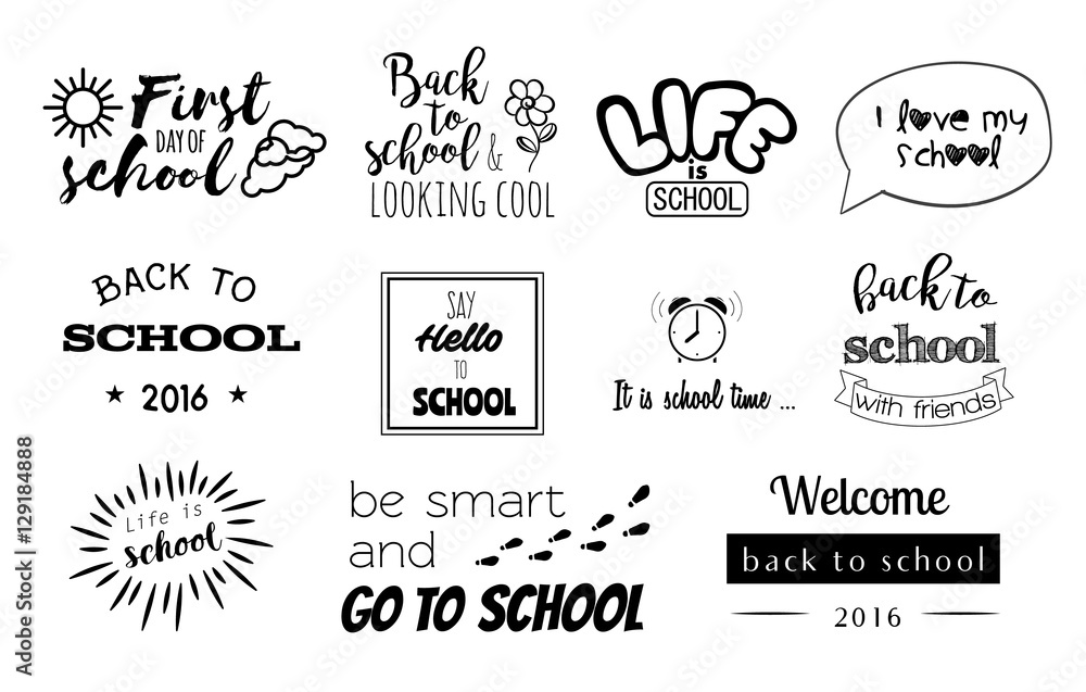 Vector school stickers, logos with calligraphy elements Vector school stickers, logos with calligraphy elements