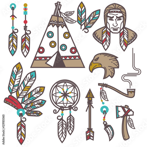 Set of wild west american indian designed elements.