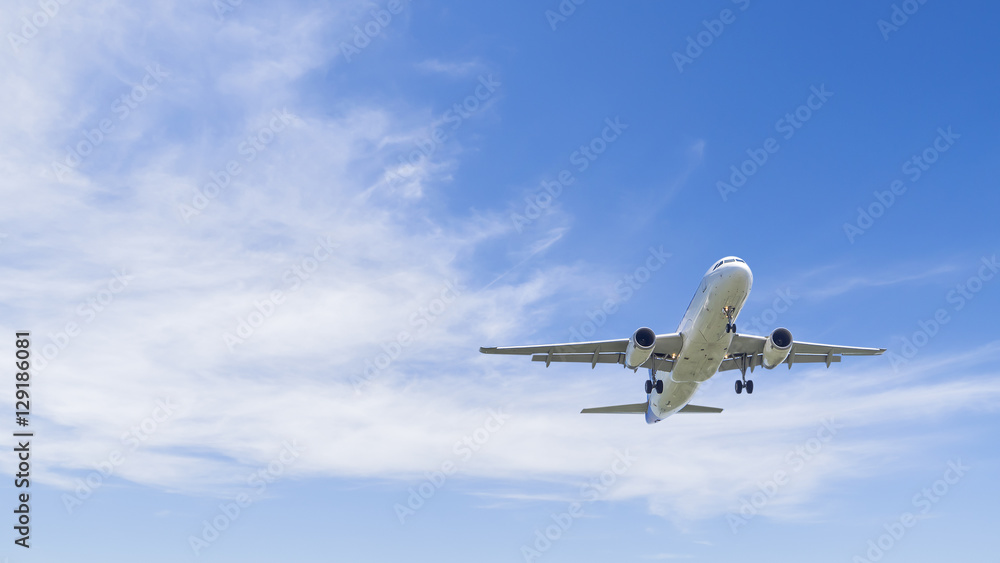Fototapeta premium Airplane flying under blue sky 7