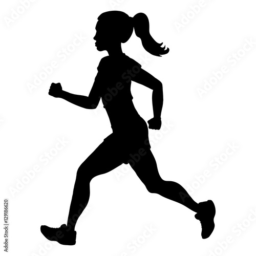 Vector Silhouette of Running Young Woman