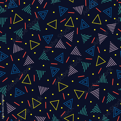 Retro memphis geometric line shapes seamless patterns. Hipster fashion 80-90s. Abstract jumble textures. Black and white. Triangle. Memphis style for printing, website, fabric design, poster, cards