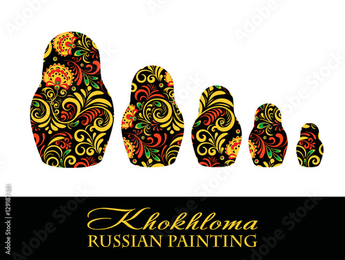 Vector Russian Ethnic matrioshka .Khokhloma painting , objects in national style