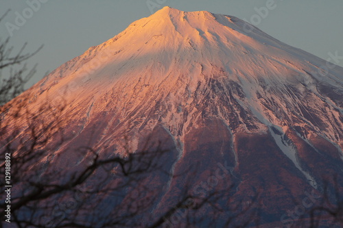 夕陽に照らされた富士山