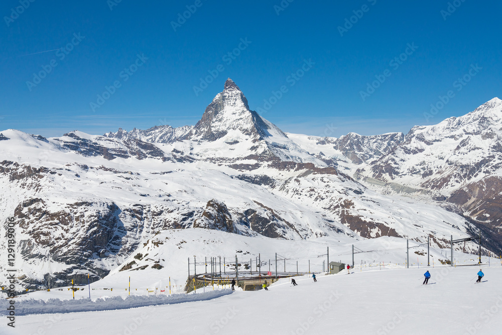 Ski resort and train travel at Matterhorn, Zermatt Switzerland in clear sky day