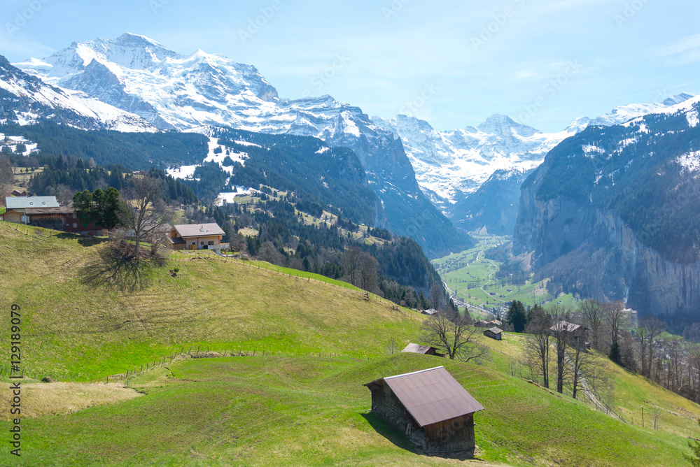 Small cabin on the Alp range on the way to Jungfrau mountain in Switzerland Small cabin on the Alp range on the way to Jungfrau mountain in Switzerland