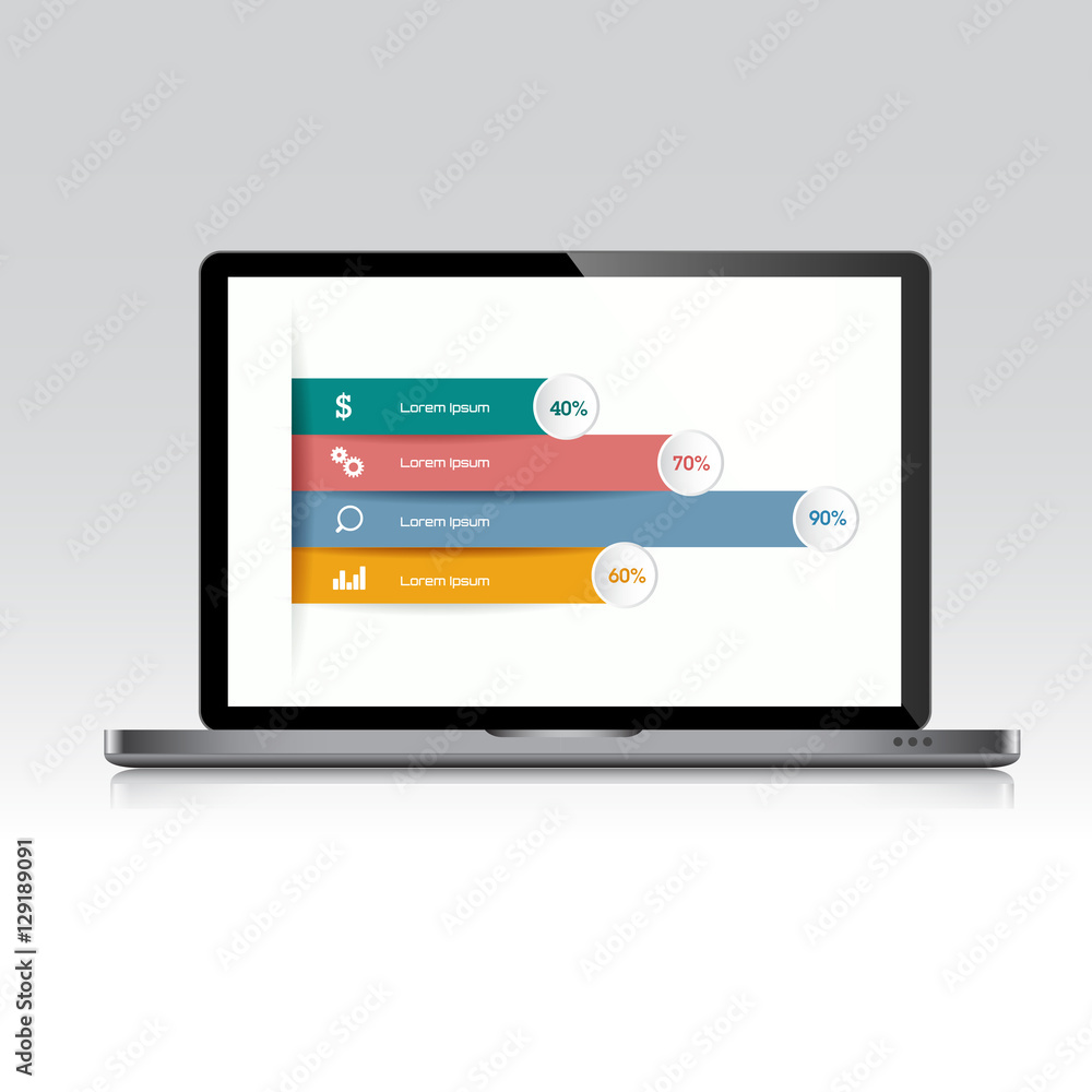 Computer laptop with business graph on screen,3d and flat vector Computer laptop with business graph on screen,3d and flat vector