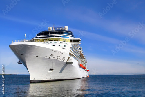 Luxury Cruise Ship Sailing to Port