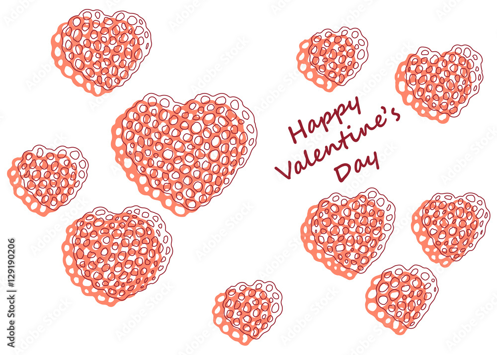 Sponge textured hearts for Valentine's day card with Happy Valentine's day writing. Vector illustration Sponge textured hearts for Valentine's day card with Happy Valentine's day writing. Vector illustration