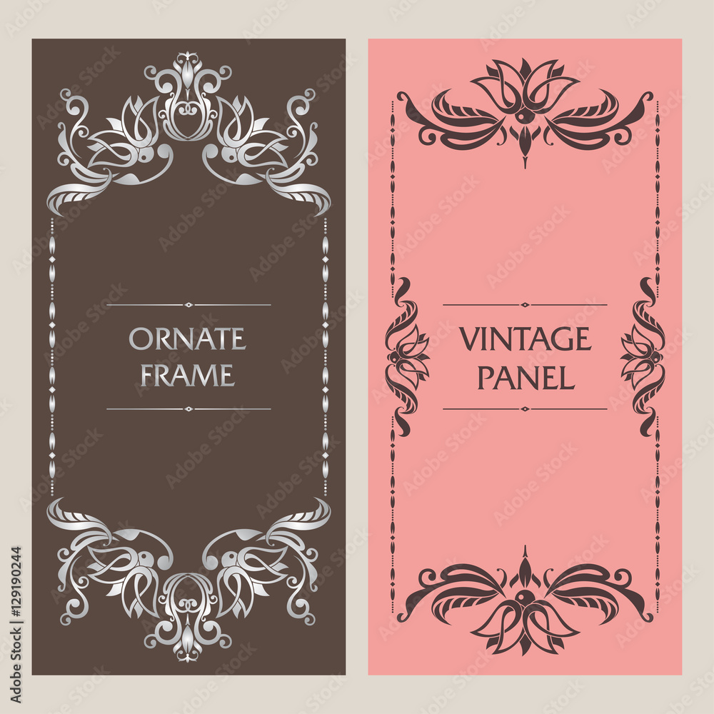 Ornate vintage cards. Template frame for greeting card, invitation, certificate, leaflet, poster. Vector border with place for text.z