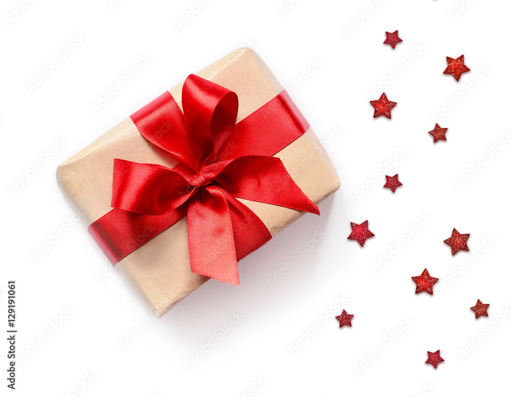 Gift with red ribbon on white background Gift with red ribbon on white background