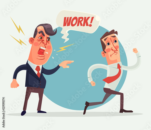 Angry boss and employer characters. Vector flat cartoon illustration