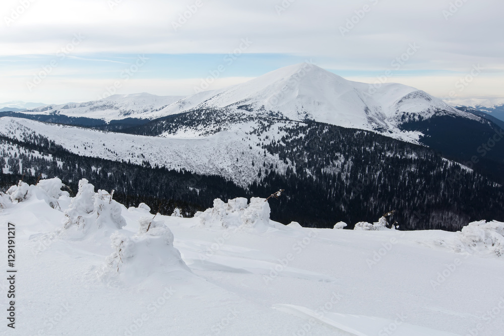 Obraz premium Winter mountains on cloudy day