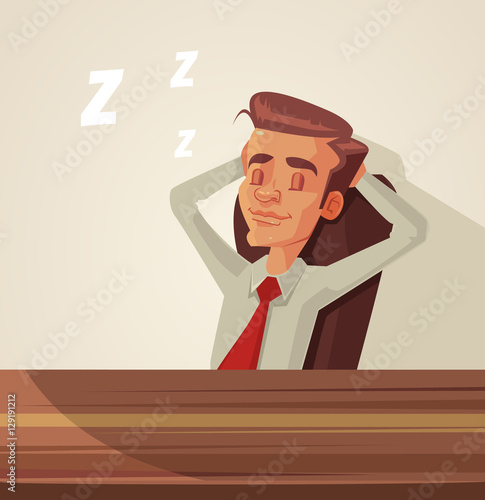 Sleepy office worker character. Vector flat cartoon illustration