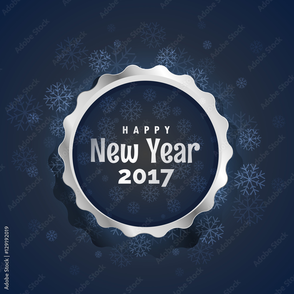 happy new year 2017 silver badge design with snowflakes effect happy new year 2017 silver badge design with snowflakes effect