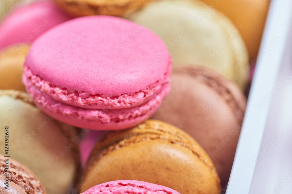 Colorful french macaroons in a box Colorful french macaroons in a box