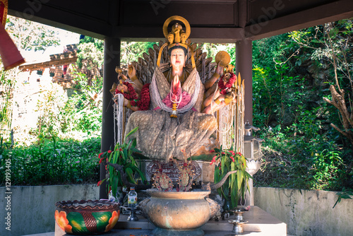 Religion In Thailand. Statue Of Eighteen Arms Guanyin ( Shiva, Buddha Cundi Bodhisattva ) at Wat Phra That Doi Suthep temple, Chiangmai, Thailand photo