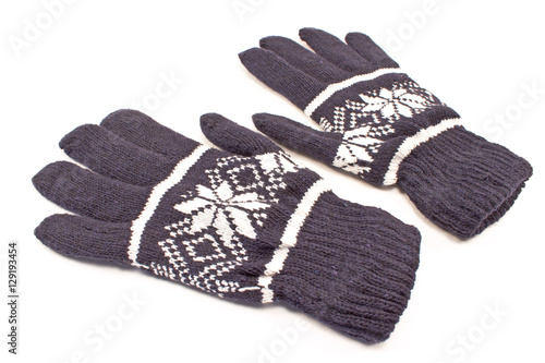  Woolen knitted gloves isolated on white