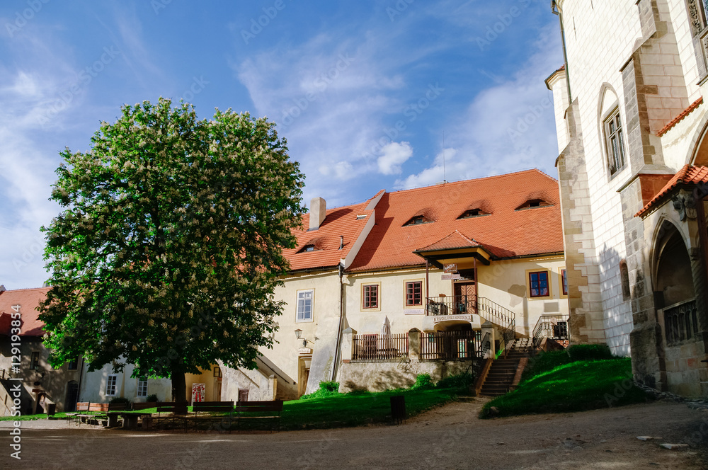 Courtyard of medieval royal gothic castle Krivoklat, Central Bohemia, Czech Republic