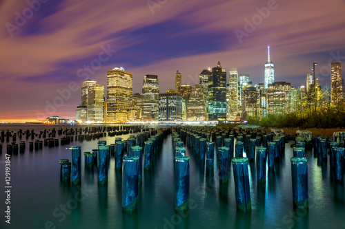 Famous NYC view at night with big city lights - New York City  U
