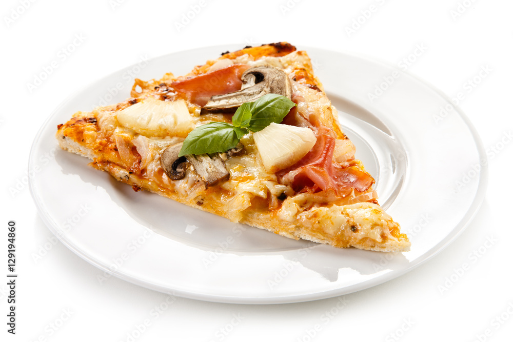 Piece of pizza on white background Piece of pizza on white background