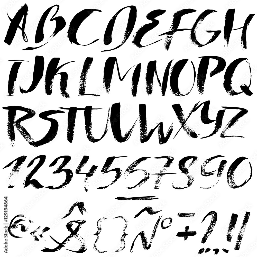 Hand drawn font made by dry brush strokes. Grunge style alphabet