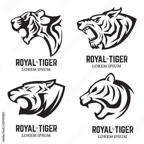 Fototapeta Naklejka Na Ścianę i Meble -  Set of the tiger heads. Sport team mascot. Design element for lo
