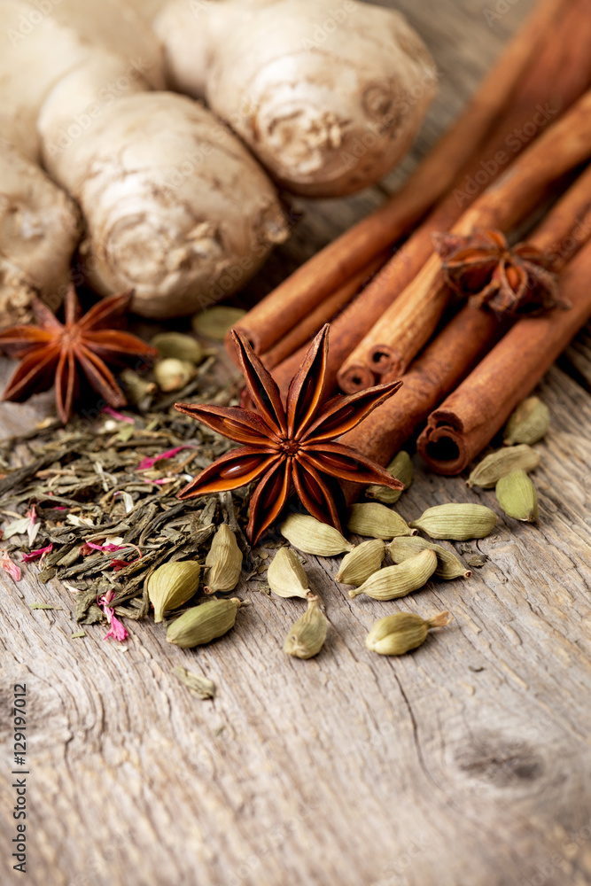 Fototapeta premium ingredients for tea with spices