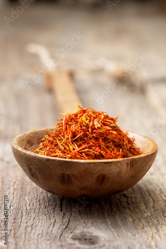 saffron in a wooden spoon