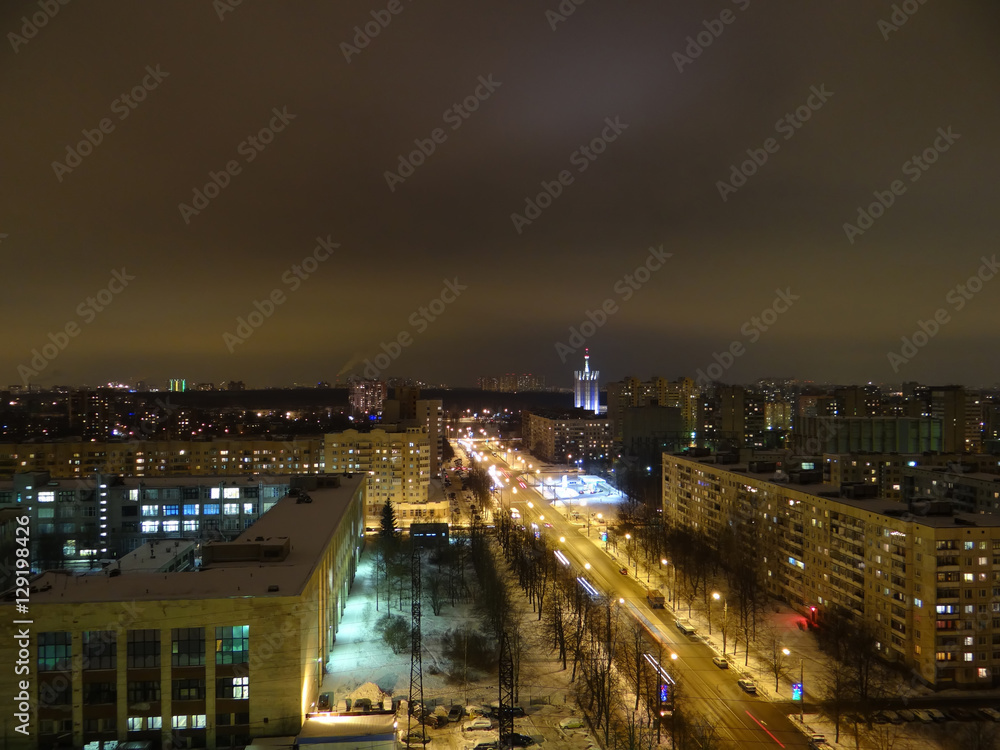 Проспект Науки. Вечер. Вид сверху. Санкт-петербург. Россия.