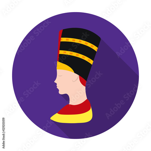 Bust of Nefertiti icon in flat style isolated on white background. Ancient Egypt symbol stock vector illustration.