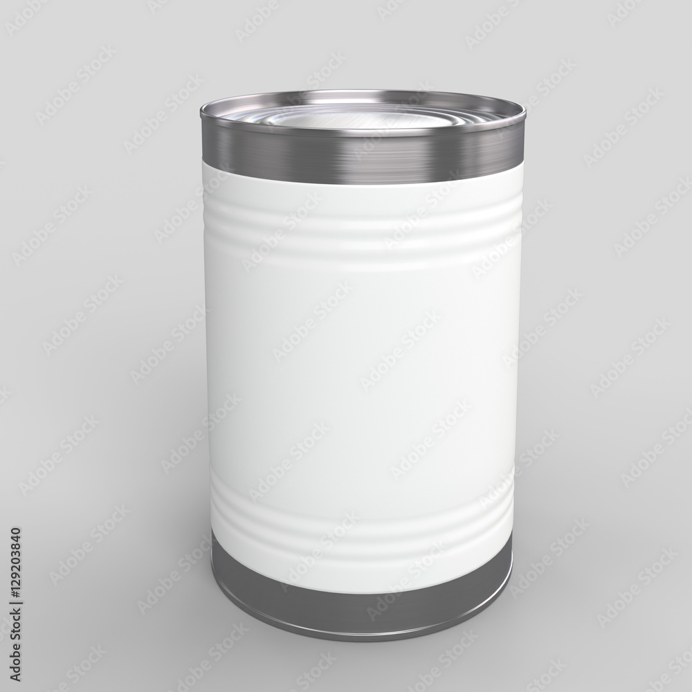 Cylindrical tin can with blank label. Cylindrical tin can with blank label.