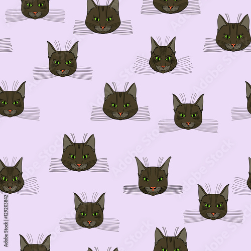 abstract vector doodle cat face seamless pattern