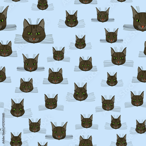 abstract vector doodle cat face seamless pattern