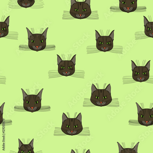 abstract vector doodle cat face seamless pattern