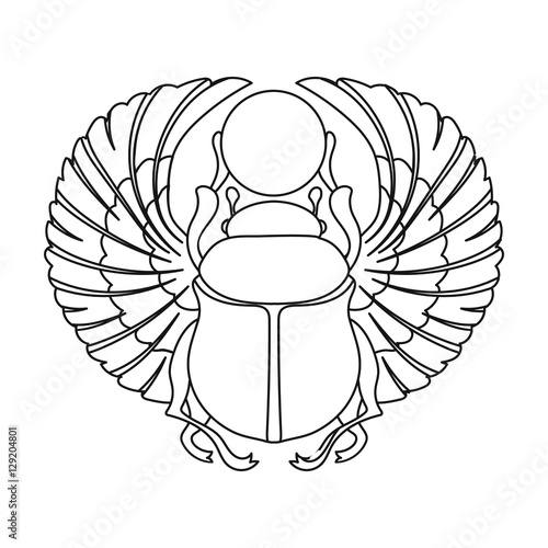 Scarab icon in outline style isolated on white background. Ancient Egypt symbol stock vector illustration.