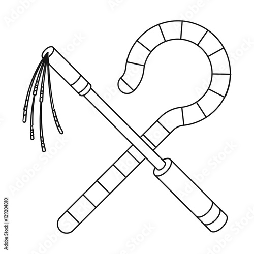 Crook and flail icon in outline style isolated on white background. Ancient Egypt symbol stock vector illustration.
