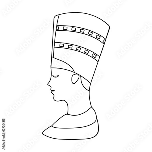Bust of Nefertiti icon in outline style isolated on white background. Ancient Egypt symbol stock vector illustration.