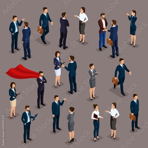 People Isometric 3D, isometric businessmen and business woman business clothes human movement. The people in the crowd talking, brainstorming. The concept isolated