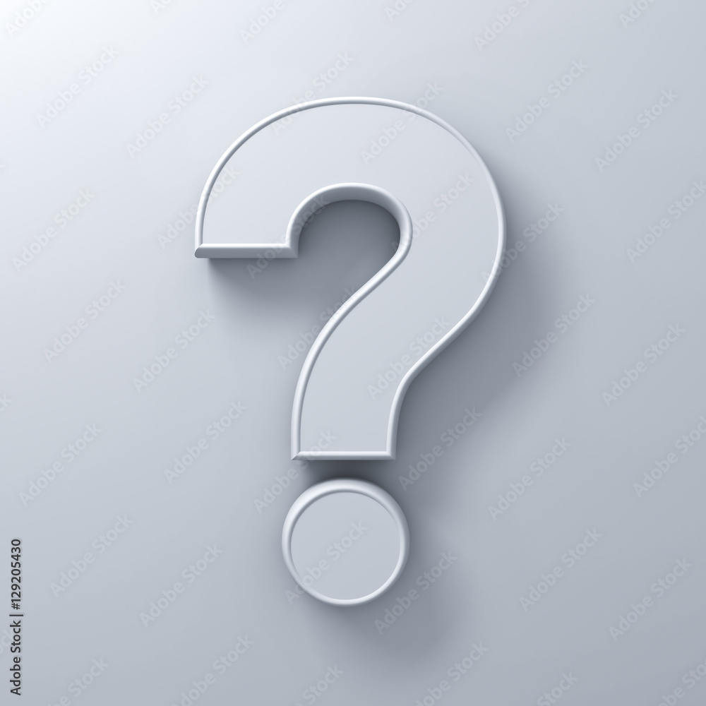 White question mark on white wall background abstract with shadow 3D rendering White question mark on white wall background abstract with shadow 3D rendering