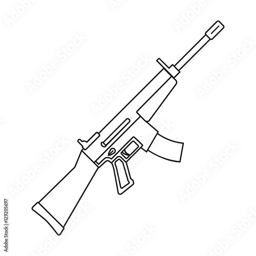 Military assault rifle icon in outline style isolated on white background. Military and army symbol stock vector illustration