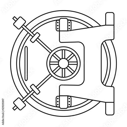 Bank vault icon in outline style isolated on white background. Money and finance symbol stock vector illustration.