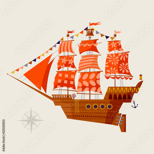 Old sailing ship. Nautical Collection.