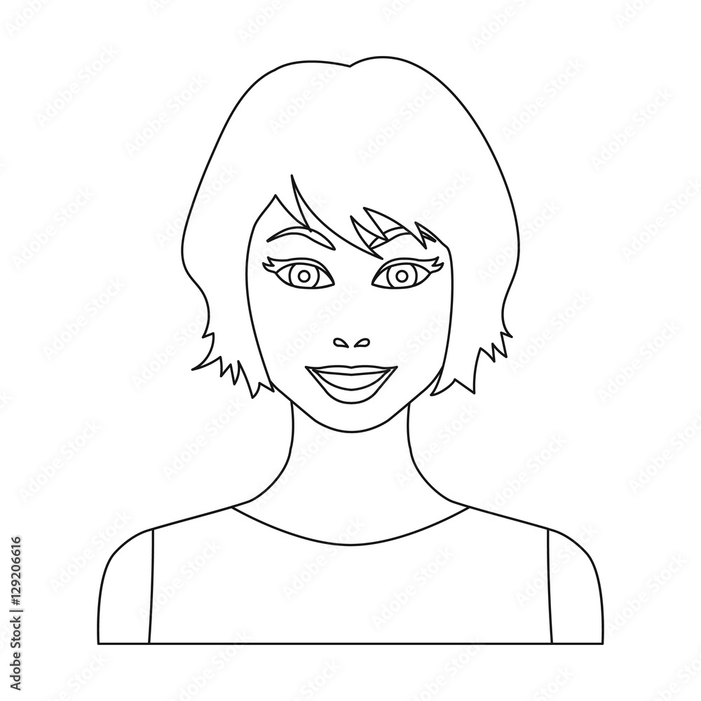 Black hair woman icon in outline style isolated on white background ...
