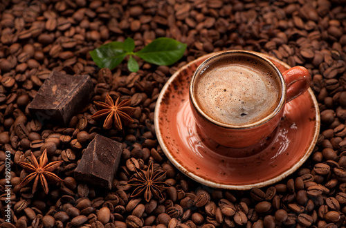 Espresso coffee, chocolate and spices
