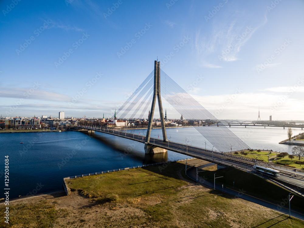 Fototapeta premium aerial view of urban area in latvia in autumn