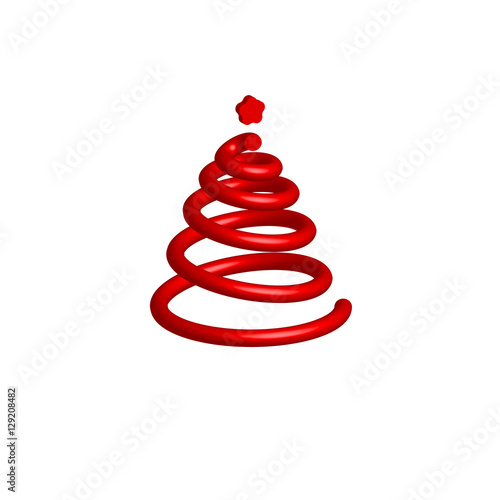 Red volume christmas tree in the form of a spiral. Vector illustration